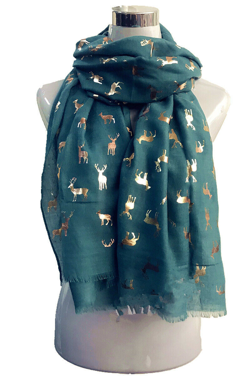 Foil Small Reindeer Christmas Scarf