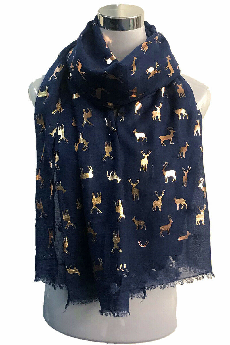 Foil Small Reindeer Christmas Scarf