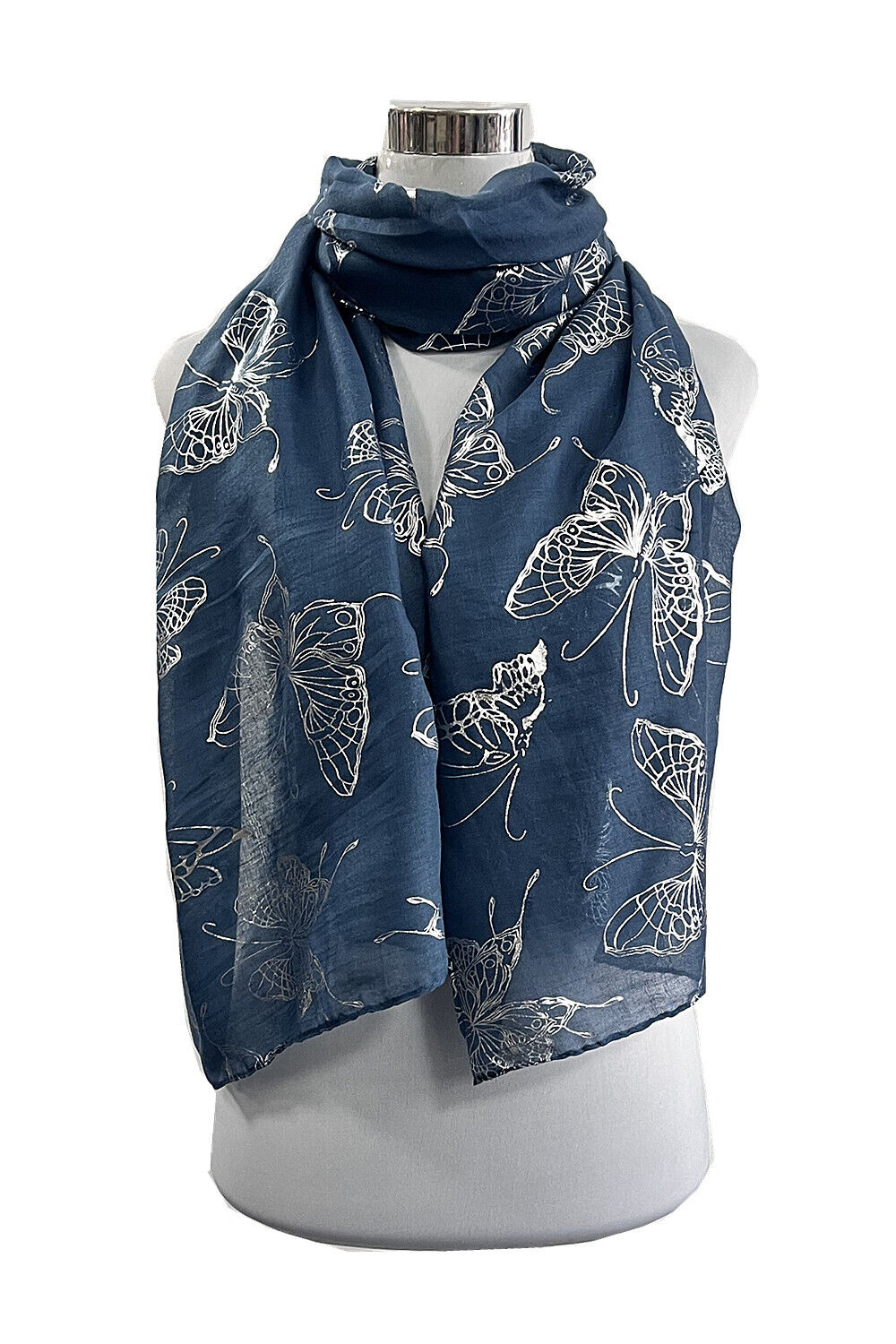 Foil Silver Big Butterfly Pattern Scarf