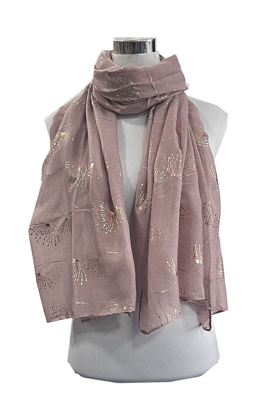 Foiled Rose Gold Dandelion Flower Print Scarf