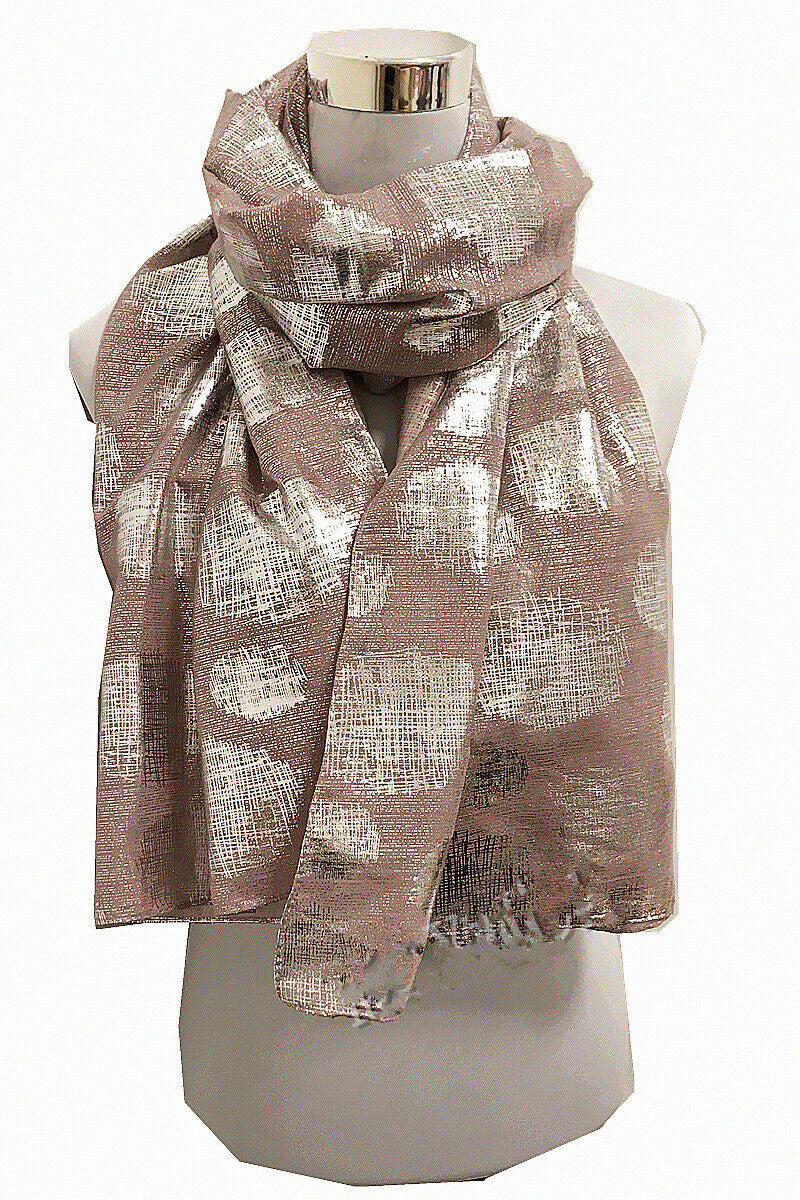 Foil Silver Big Net Circles Print Scarf
