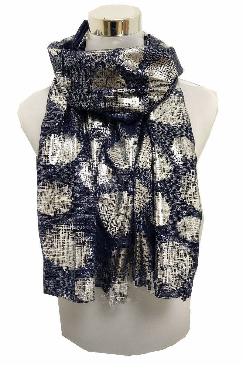 Foil Silver Big Net Circles Print Scarf