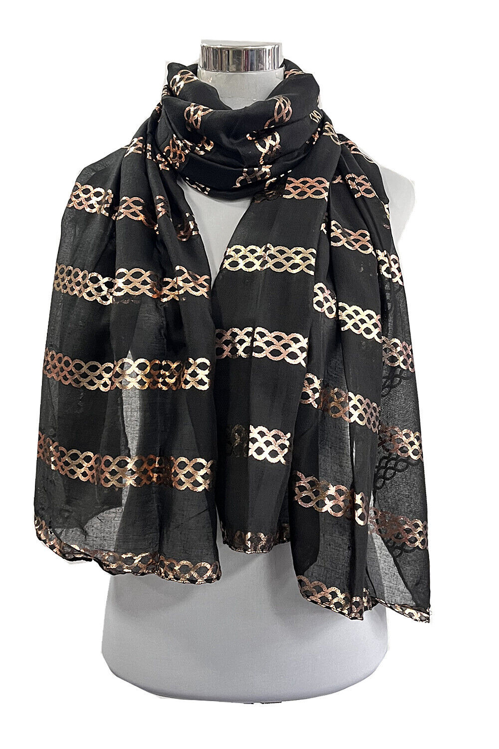Foil Rose Gold Chain Lines Pattern Scarf