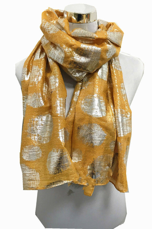 Foil Silver Big Net Circles Print Scarf