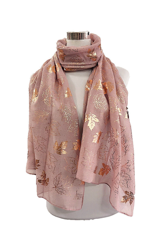 Foil Rose Gold Maple Leaf Pattern Scarf