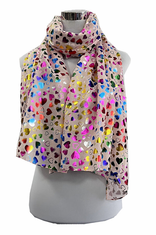 Foil Multi-colour Heart Print Scarf
