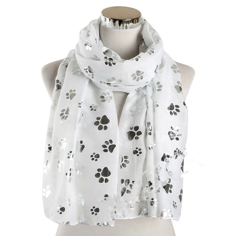 Foil Silver Animal Paw Print Scarf