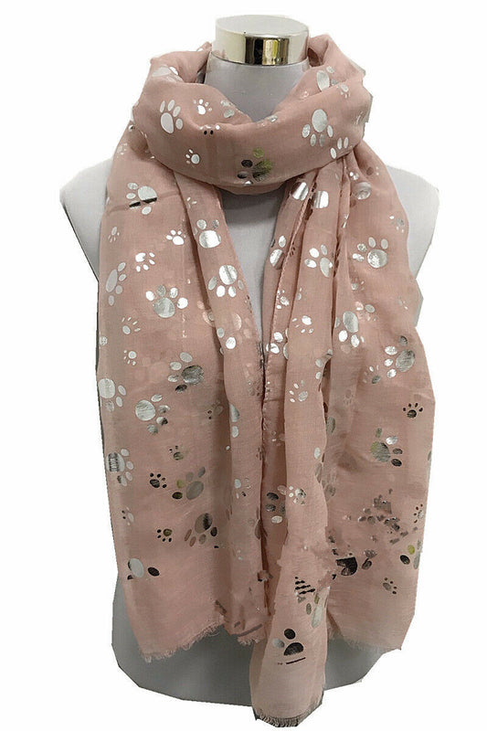 Foil Silver Animal Paw Print Scarf