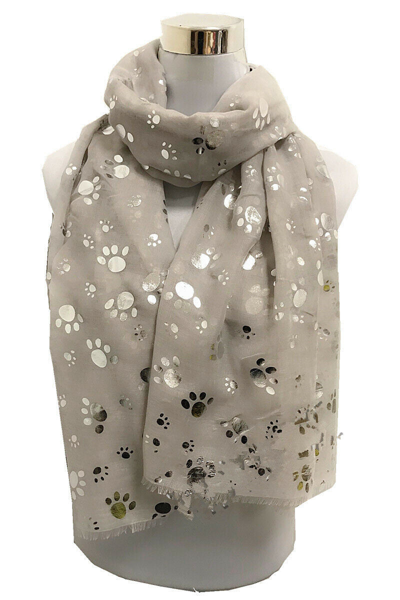 Foil Silver Animal Paw Print Scarf