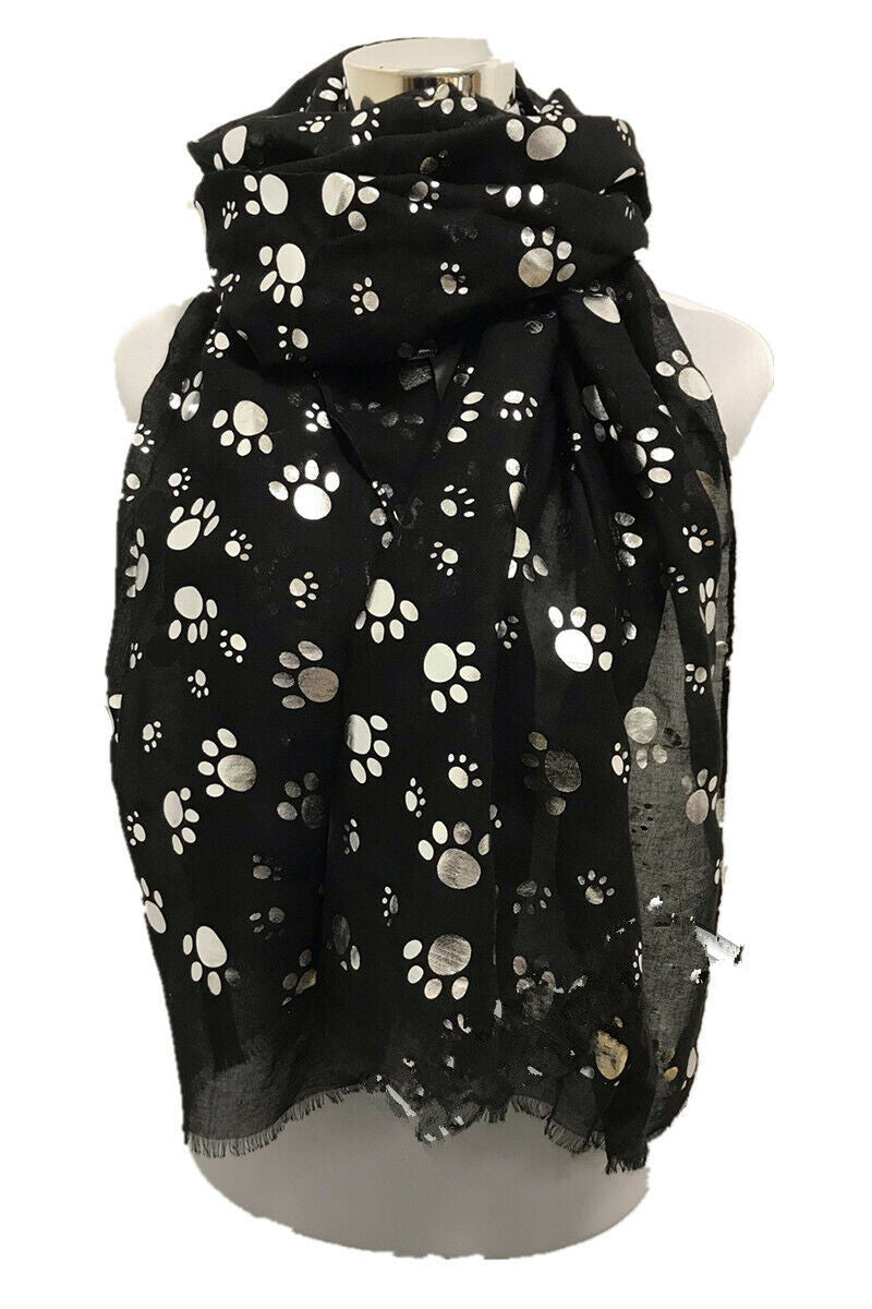 Foil Silver Animal Paw Print Scarf