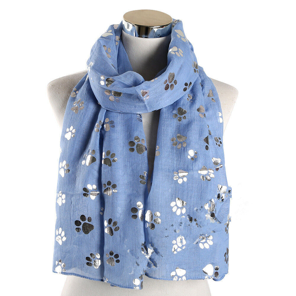 Foil Silver Animal Paw Print Scarf