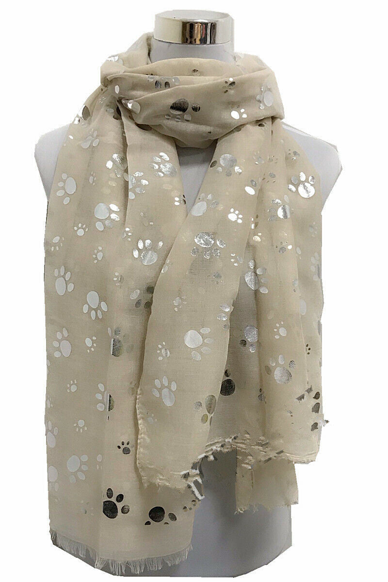 Foil Silver Animal Paw Print Scarf