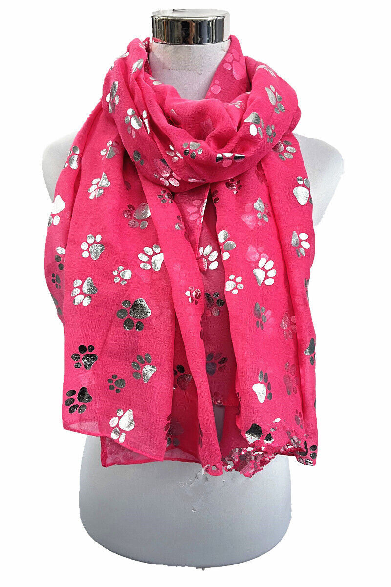 Foil Silver Animal Paw Print Scarf