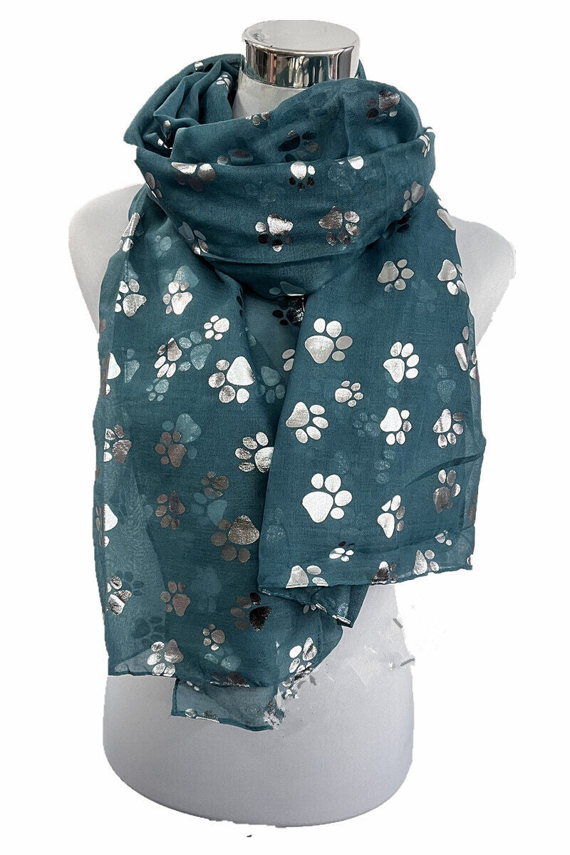 Foil Silver Animal Paw Print Scarf