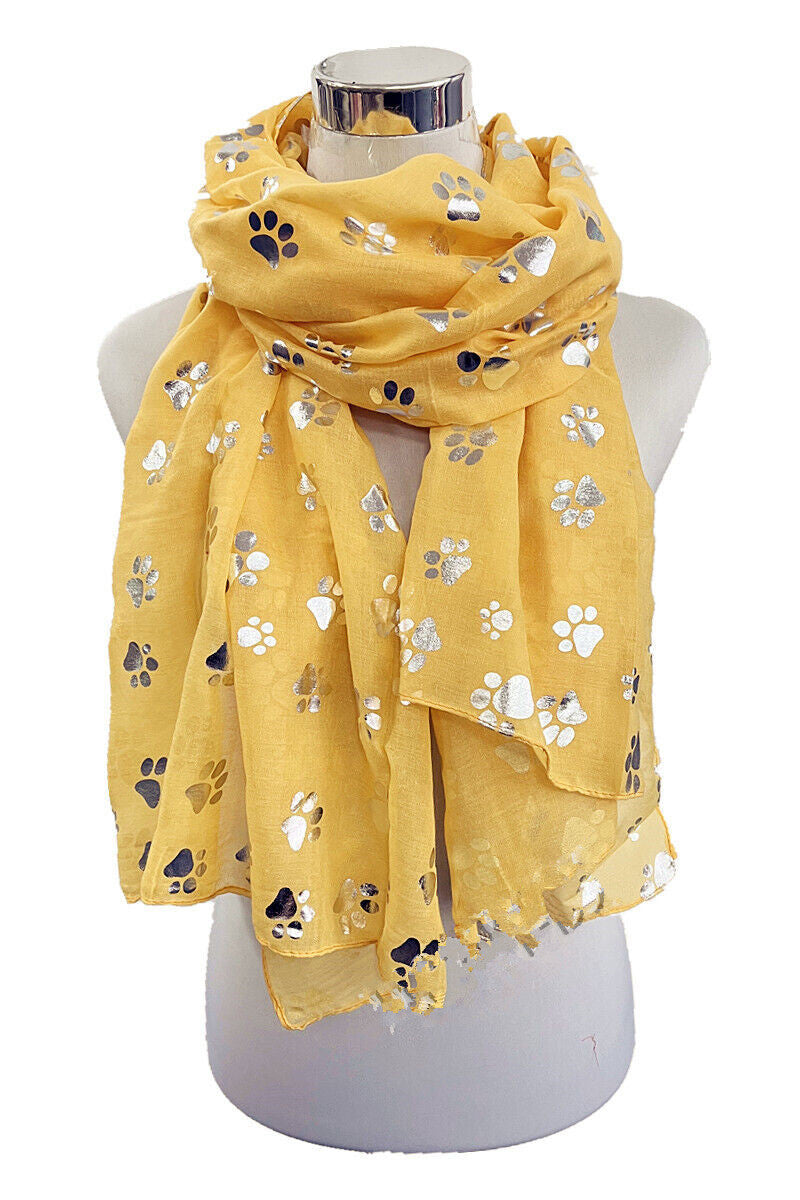 Foil Silver Animal Paw Print Scarf