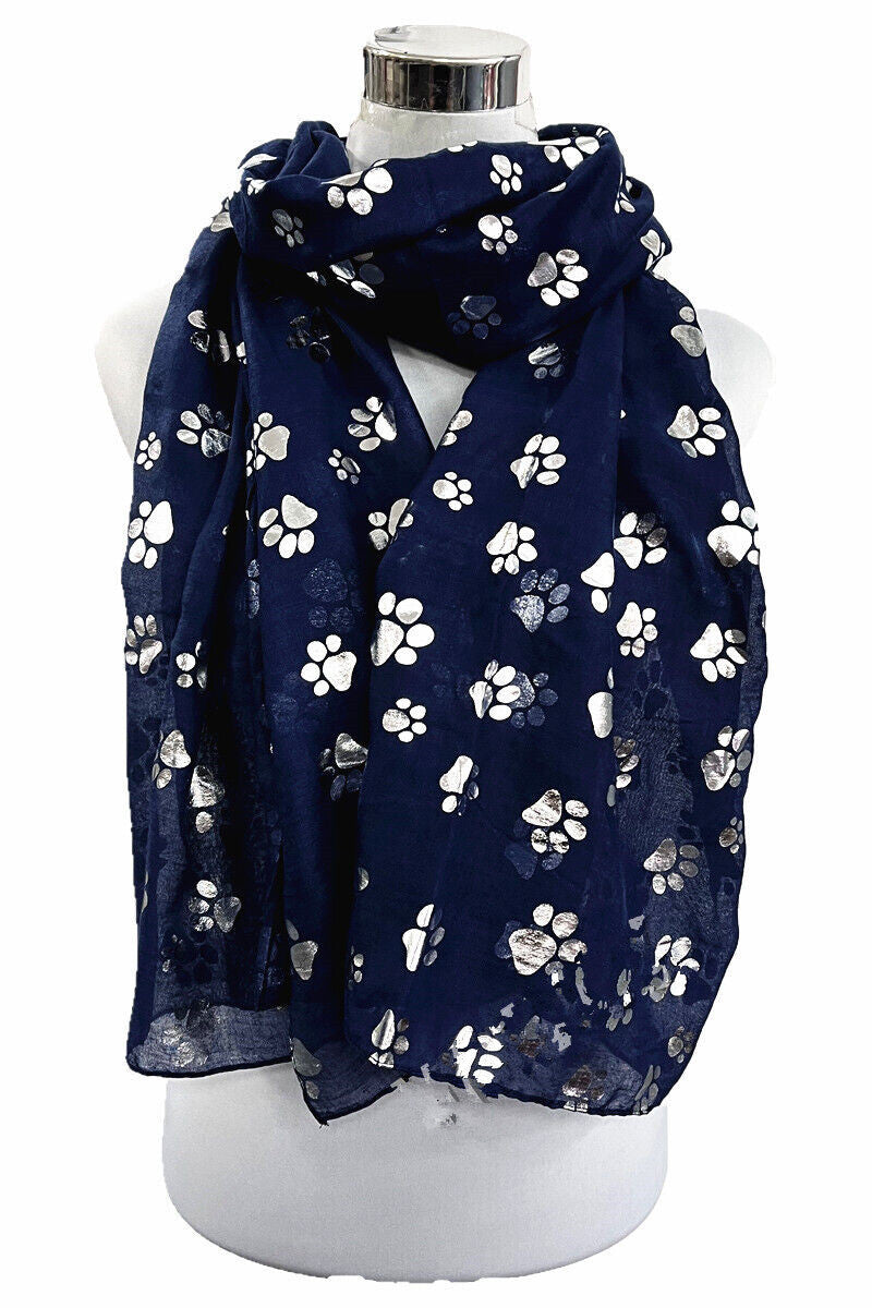 Foil Silver Animal Paw Print Scarf