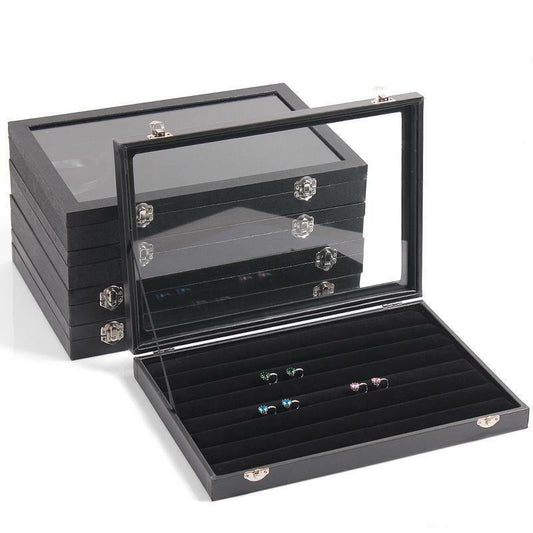 Glass Lid Velvet Jewellery Showcase