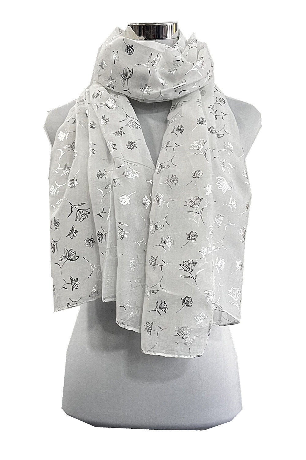 Foil Silver Flower Pattern Scarf