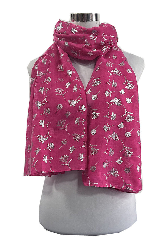 Foil Silver Flower Pattern Scarf