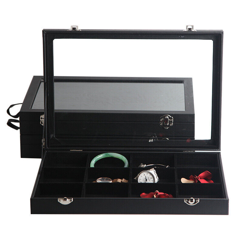Glass Lid Velvet Jewellery Showcase