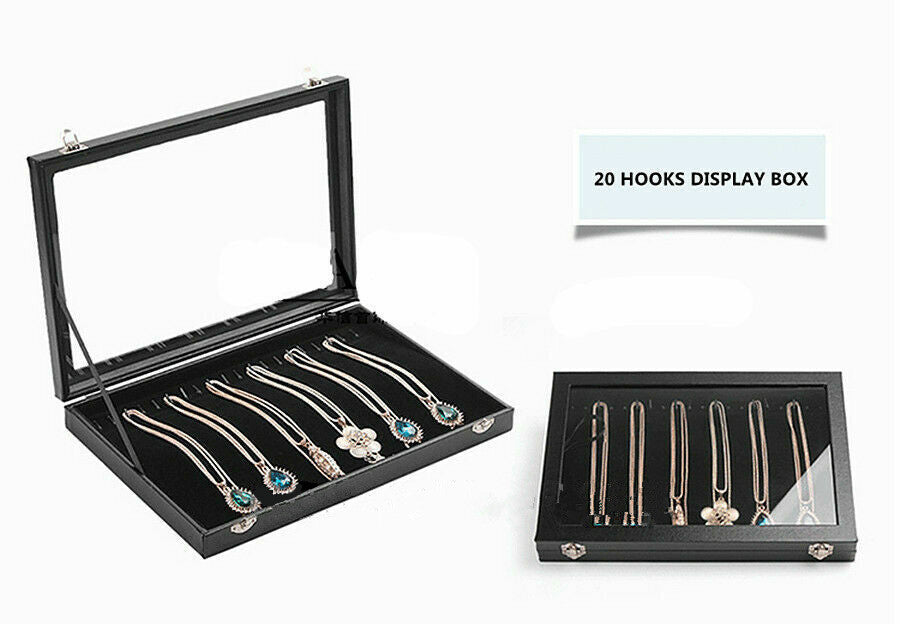 Glass Lid Velvet Jewellery Showcase