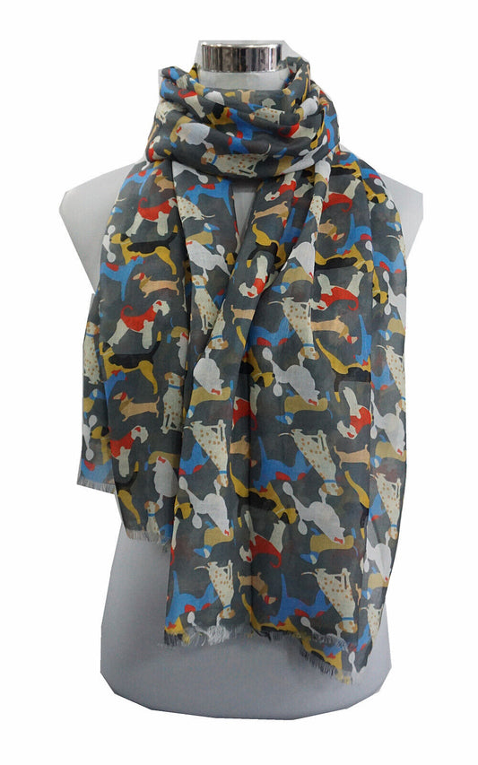 Super Soft Overlapping Dogs Multi Coloured Pattern Scarf